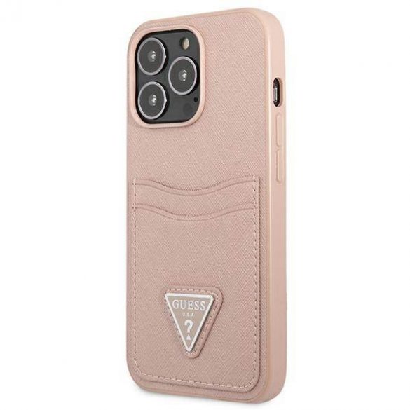 Guess GUHCP13XPSATPP iPhone 13 Pro Max 6,7" husă rigidă rożowy/roz SaffianoTriangle Logo Carcasă slot pentru carduri