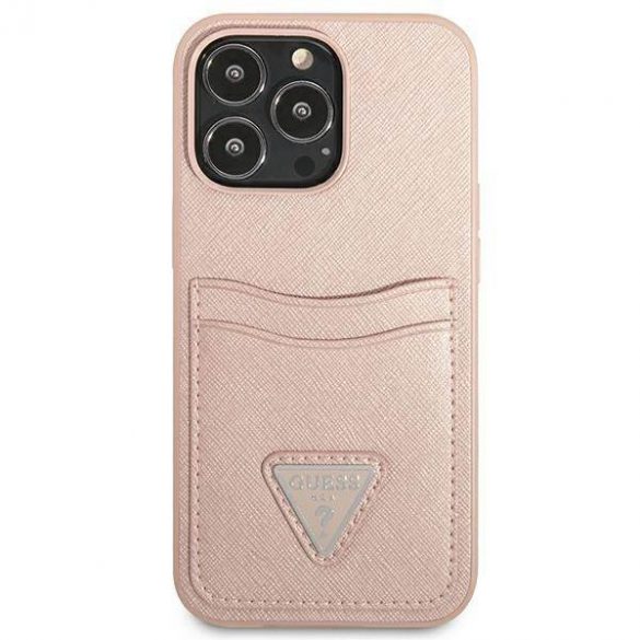 Guess GUHCP13XPSATPP iPhone 13 Pro Max 6,7" husă rigidă rożowy/roz SaffianoTriangle Logo Carcasă slot pentru carduri