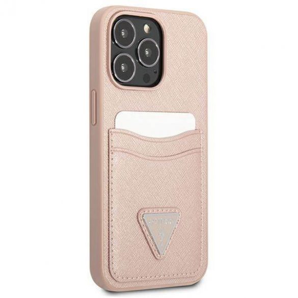 Guess GUHCP13XPSATPP iPhone 13 Pro Max 6,7" husă rigidă rożowy/roz SaffianoTriangle Logo Carcasă slot pentru carduri