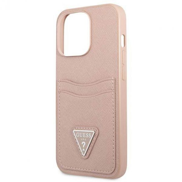 Guess GUHCP13XPSATPP iPhone 13 Pro Max 6,7" husă rigidă rożowy/roz SaffianoTriangle Logo Carcasă slot pentru carduri