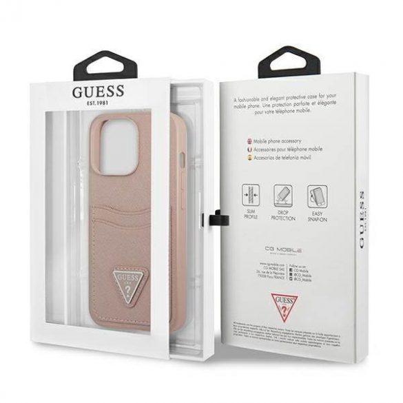 Guess GUHCP13XPSATPP iPhone 13 Pro Max 6,7" husă rigidă rożowy/roz SaffianoTriangle Logo Carcasă slot pentru carduri