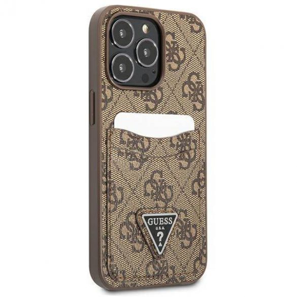 Guess GUHCP13LP4TPW iPhone 13 Pro / 13 6,1" husă rigidă maro/brązowy 4G Triangle Logo Carcasă slot pentru carduri