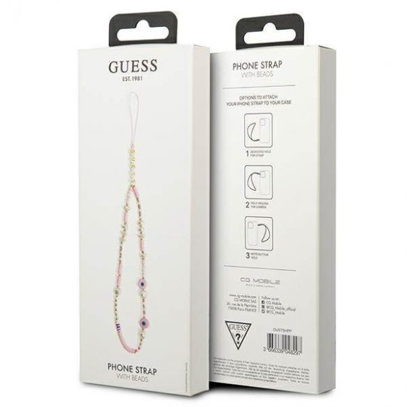 Guess zawieszka GUSTSHPP Phone Strap rózowy/roz Beads Shell husă