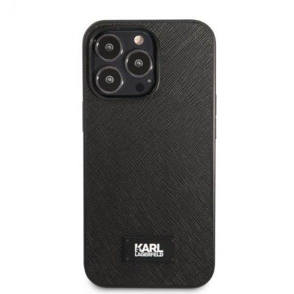 Karl Lagerfeld KLHCP13LSFMP2K Carcasă rigidă pentru iPhone 13 Pro / 13 de 6,1 inchi/negru Saffiano Plaque