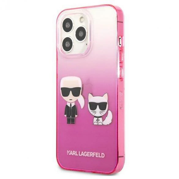 Karl Lagerfeld KLHCP13LTGKCP Husă rigidă pentru iPhone 13 Pro / 13 6,1" rożowy/roz Gradient Ikonik Karl & Choupette