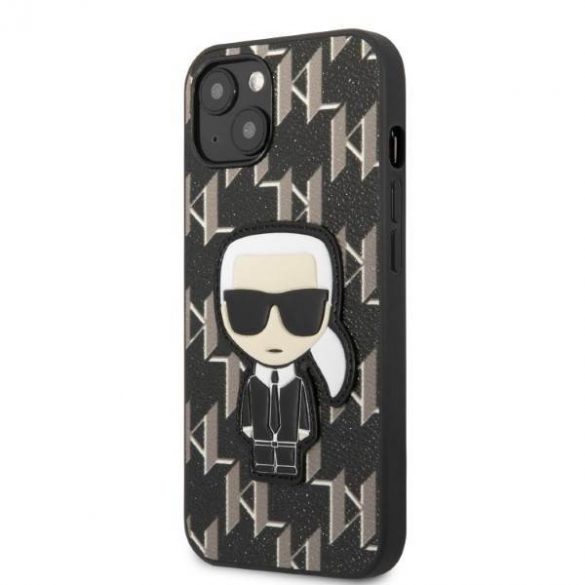 Karl Lagerfeld KLHCP13SPMNIKBK Carcasă rigidă pentru iPhone 13 mini de 5,4 inchi, negru/negru, Monogram Ikonik Patch