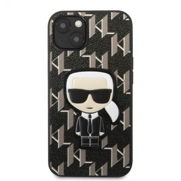 Karl Lagerfeld KLHCP13SPMNIKBK Carcasă rigidă pentru iPhone 13 mini de 5,4 inchi, negru/negru, Monogram Ikonik Patch