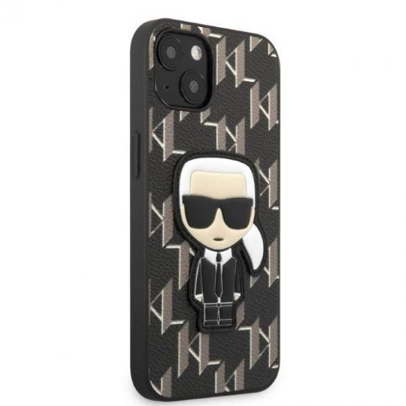 Karl Lagerfeld KLHCP13SPMNIKBK Carcasă rigidă pentru iPhone 13 mini de 5,4 inchi, negru/negru, Monogram Ikonik Patch