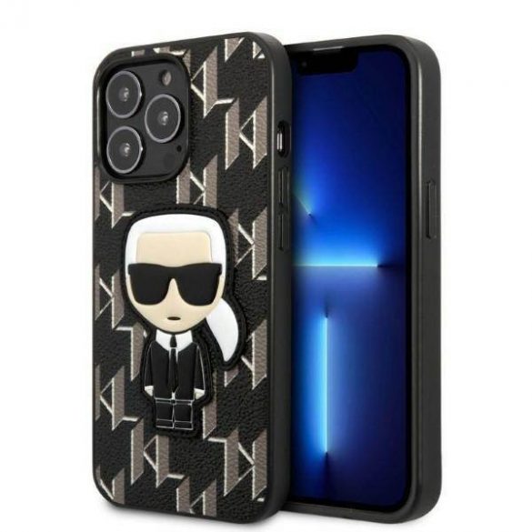 Karl Lagerfeld KLHCP13LPMNIKBK Husă rigidă pentru iPhone 13 Pro / 13 6,1" negru/negru Monogram Ikonik Patch