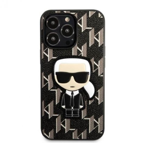 Karl Lagerfeld KLHCP13LPMNIKBK Husă rigidă pentru iPhone 13 Pro / 13 6,1" negru/negru Monogram Ikonik Patch