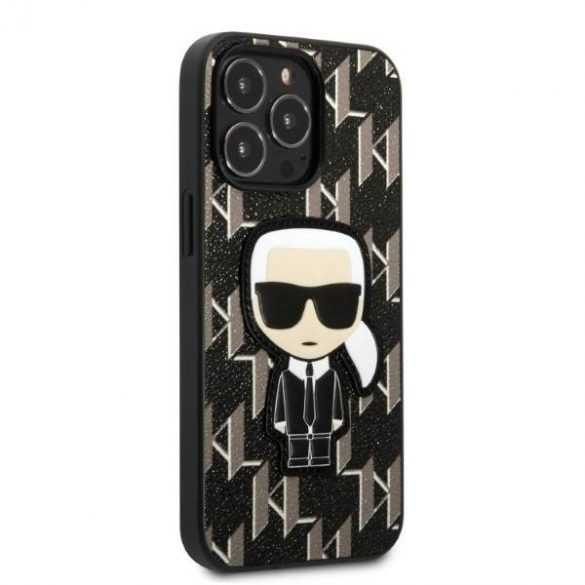 Karl Lagerfeld KLHCP13LPMNIKBK Husă rigidă pentru iPhone 13 Pro / 13 6,1" negru/negru Monogram Ikonik Patch