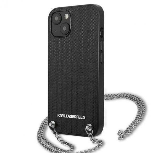 Karl Lagerfeld KLHCP13SPMK Husă rigidă pentru iPhone 13 mini de 5,4 inchi, din piele, cu textura și lanț