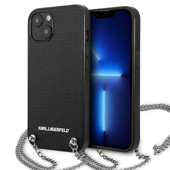 Karl Lagerfeld KLHCP13MPMK iPhone 13 / 14 / 15 6,1" hardcase czarny/negru piele texturată și lanț