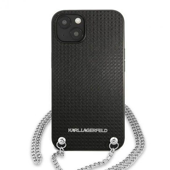 Karl Lagerfeld KLHCP13MPMK iPhone 13 / 14 / 15 6,1" hardcase czarny/negru piele texturată și lanț