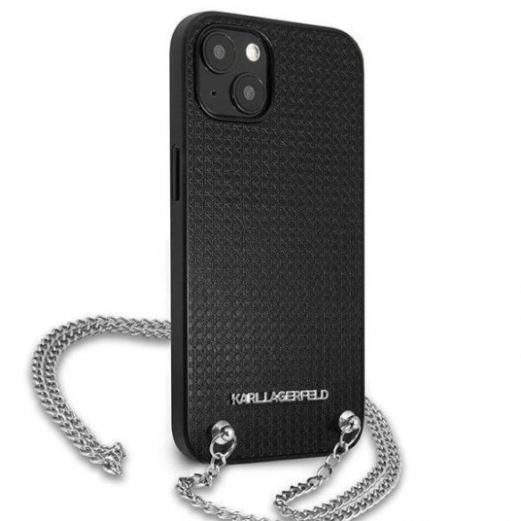 Karl Lagerfeld KLHCP13MPMK iPhone 13 / 14 / 15 6,1" hardcase czarny/negru piele texturată și lanț