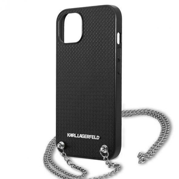 Karl Lagerfeld KLHCP13MPMK iPhone 13 / 14 / 15 6,1" hardcase czarny/negru piele texturată și lanț