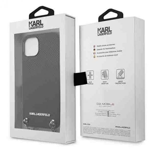 Karl Lagerfeld KLHCP13MPMK iPhone 13 / 14 / 15 6,1" hardcase czarny/negru piele texturată și lanț