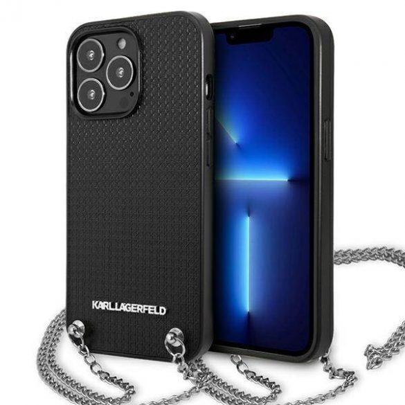 Karl Lagerfeld KLHCP13XPMK Husă rigidă pentru iPhone 13 Pro Max de 6,7 inchi, cu texturi și lanț din piele, neagră/czarny