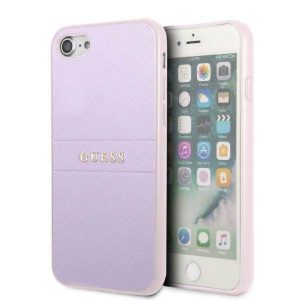 Guess GUHCI8PSASBPU Carcasă rigidă pentru iPhone 7/8 / SE 2020 / SE 2022 fioletowy/violet Saffiano Hot Stamp & Metal Logo