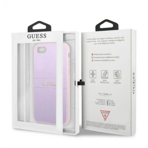 Guess GUHCI8PSASBPU Carcasă rigidă pentru iPhone 7/8 / SE 2020 / SE 2022 fioletowy/violet Saffiano Hot Stamp & Metal Logo