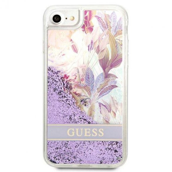 Guess GUHCI8LFLSU iPhone SE 2022 / SE 2020 / 7 / 8 fioletowy/violet carcasă rigidă Flower Liquid Glitter