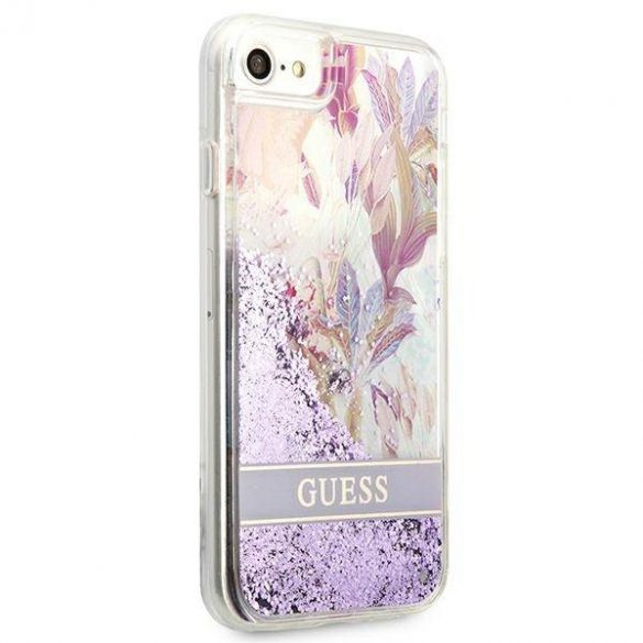 Guess GUHCI8LFLSU iPhone SE 2022 / SE 2020 / 7 / 8 fioletowy/violet carcasă rigidă Flower Liquid Glitter