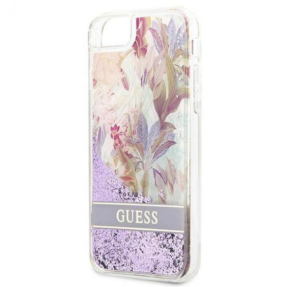 Guess GUHCI8LFLSU iPhone SE 2022 / SE 2020 / 7 / 8 fioletowy/violet carcasă rigidă Flower Liquid Glitter