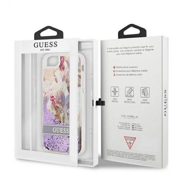 Guess GUHCI8LFLSU iPhone SE 2022 / SE 2020 / 7 / 8 fioletowy/violet carcasă rigidă Flower Liquid Glitter