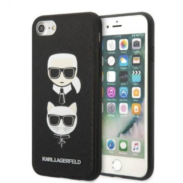 Karl Lagerfeld KLHCI8SAKICKCBK iPhone 7/8 / SE 2020 / SE 2022 carcasă rigidă czarny/negru Saffiano Karl&Choupette Head