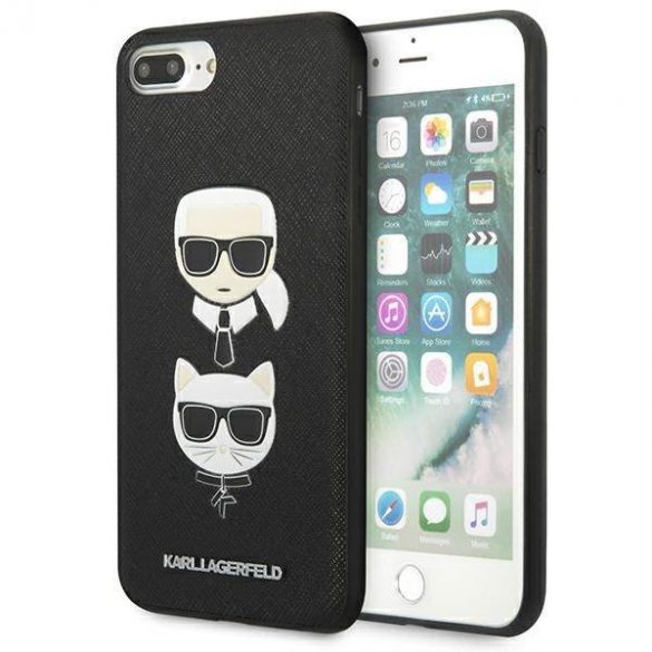 Karl Lagerfeld KLHCI8LSAKICKCBK iPhone 7 Plus / 8 Plus negru/negru hard Husă Saffiano Karl&Choupette Head Husă