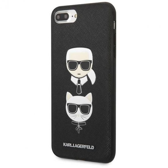 Karl Lagerfeld KLHCI8LSAKICKCBK iPhone 7 Plus / 8 Plus negru/negru hard Husă Saffiano Karl&Choupette Head Husă