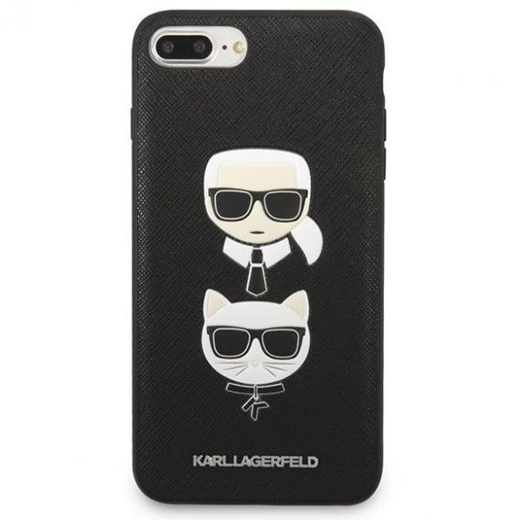 Karl Lagerfeld KLHCI8LSAKICKCBK iPhone 7 Plus / 8 Plus negru/negru hard Husă Saffiano Karl&Choupette Head Husă