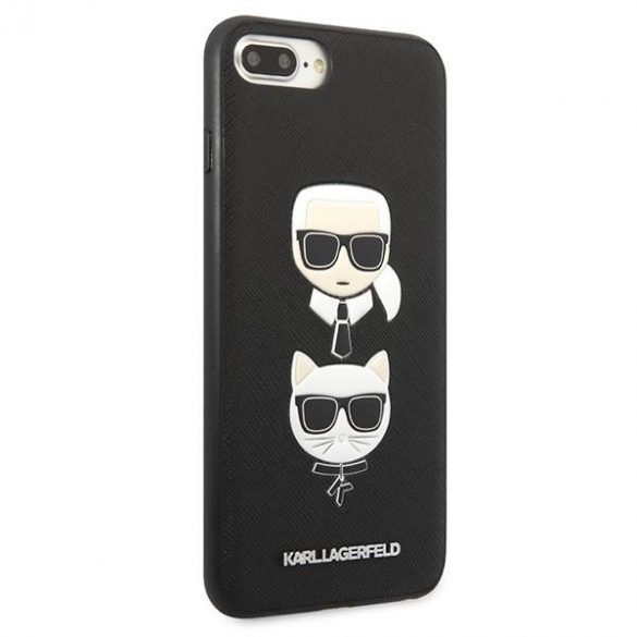 Karl Lagerfeld KLHCI8LSAKICKCBK iPhone 7 Plus / 8 Plus negru/negru hard Husă Saffiano Karl&Choupette Head Husă