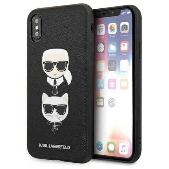 Karl Lagerfeld KLHCPXSAKICKCBK iPhone X/XS negru/negru hard Husă Saffiano Karl&Choupette Head Husă