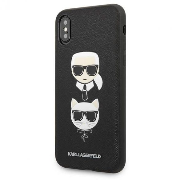 Karl Lagerfeld KLHCPXSAKICKCBK iPhone X/XS negru/negru hard Husă Saffiano Karl&Choupette Head Husă