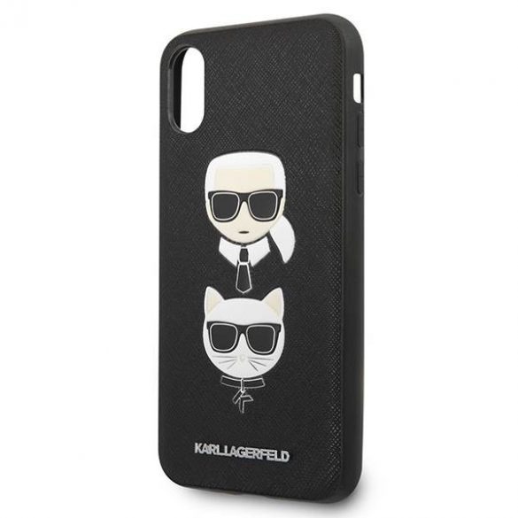 Karl Lagerfeld KLHCPXSAKICKCBK iPhone X/XS negru/negru hard Husă Saffiano Karl&Choupette Head Husă