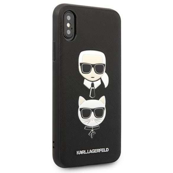 Karl Lagerfeld KLHCPXSAKICKCBK iPhone X/XS negru/negru hard Husă Saffiano Karl&Choupette Head Husă