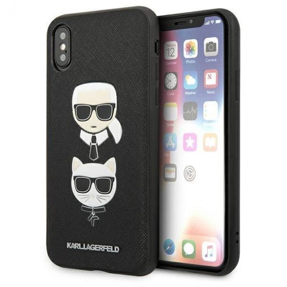 Karl Lagerfeld KLHCI65SAKICKCBK Husă rigidă pentru iPhone XS Max czarny/negru Saffiano Karl&Choupette Head