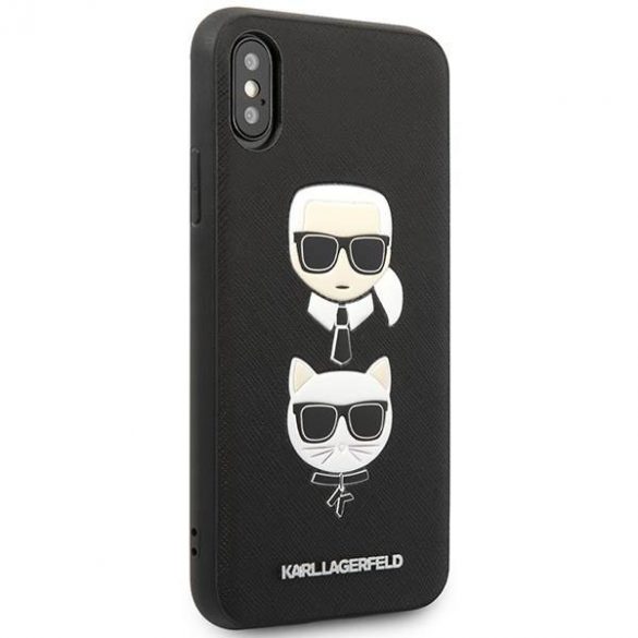 Karl Lagerfeld KLHCI65SAKICKCBK Husă rigidă pentru iPhone XS Max czarny/negru Saffiano Karl&Choupette Head