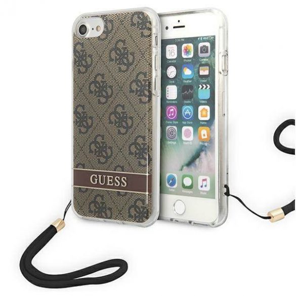 Guess GUOHCI8H4STW Husă rigidă pentru iPhone SE 2022 / SE 2020 / 7/ 8 brązowy/maro 4G Print Strap