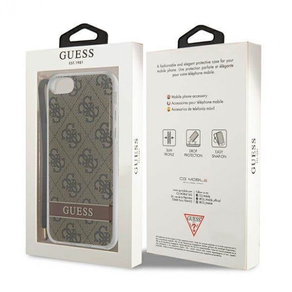 Guess GUOHCI8H4STW Husă rigidă pentru iPhone SE 2022 / SE 2020 / 7/ 8 brązowy/maro 4G Print Strap