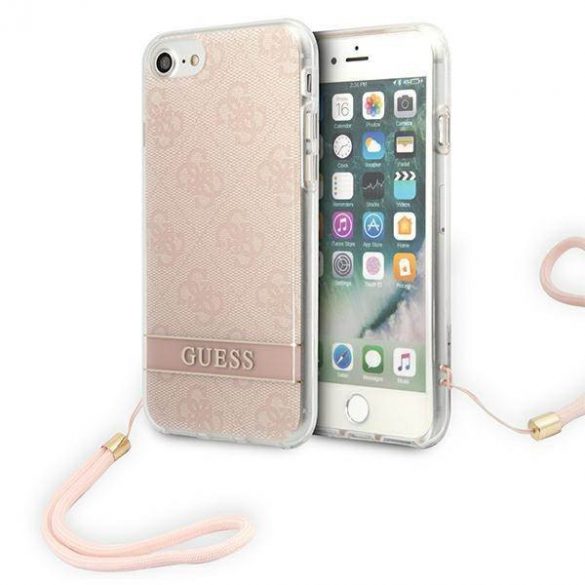 Guess GUOHCI8H4STP Husă rigidă pentru iPhone SE 2022 / SE 2020 / 7/8 różowy/roz 4G Print Strap