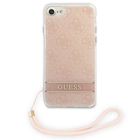 Guess GUOHCI8H4STP Husă rigidă pentru iPhone SE 2022 / SE 2020 / 7/8 różowy/roz 4G Print Strap