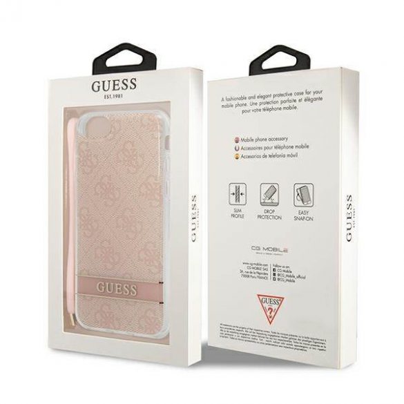 Guess GUOHCI8H4STP Husă rigidă pentru iPhone SE 2022 / SE 2020 / 7/8 różowy/roz 4G Print Strap