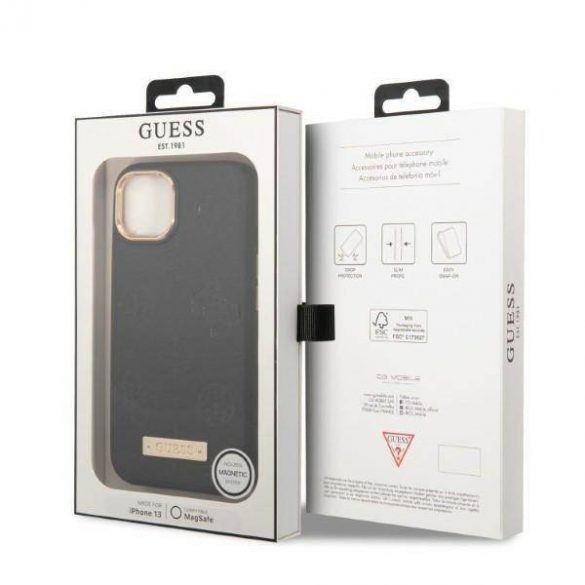 Guess GUHMP13MSAPSTK iPhone 13 / 14 / 15 6.1" carcasă rigidă/neagră Bujor Placă cu logo MagSafe