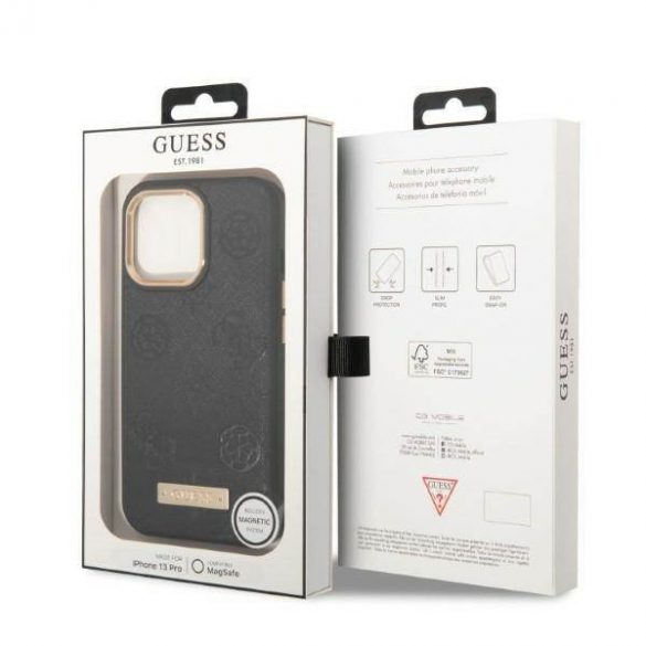 Guess GUHMP13LSAPSTK iPhone 13 Pro / 13 6,1" carcasă rigidă/neagră Husă cu placă cu logo Bujor MagSafe