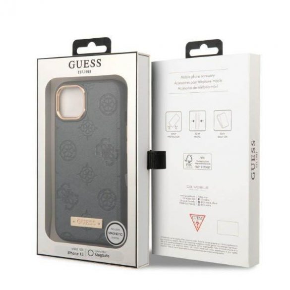 Guess GUHMP13MSAPSTG iPhone 13 / 14 / 15 6.1" husă rigidă szary/gri Placă cu logo Bujor MagSafe