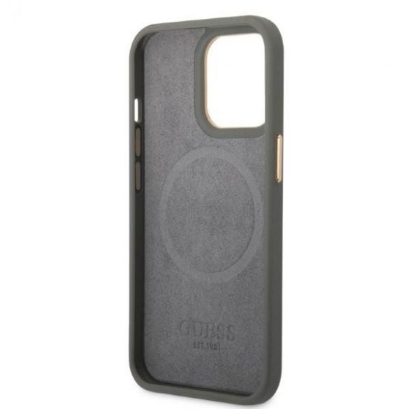 Guess GUHMP13LSAPSTG iPhone 13 Pro / 13 6,1" szary/gri husă rigidă Bujor Logo Plate Husă MagSafe