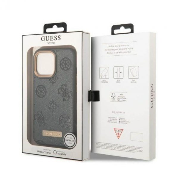 Guess GUHMP13LSAPSTG iPhone 13 Pro / 13 6,1" szary/gri husă rigidă Bujor Logo Plate Husă MagSafe