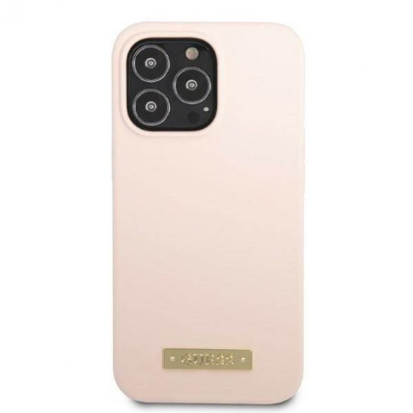 Guess GUHMP13LSPLP iPhone 13 Pro / 13 6,1" husă rigidă rożowy/roz Husă cu placă cu logo din silicon Husă MagSafe